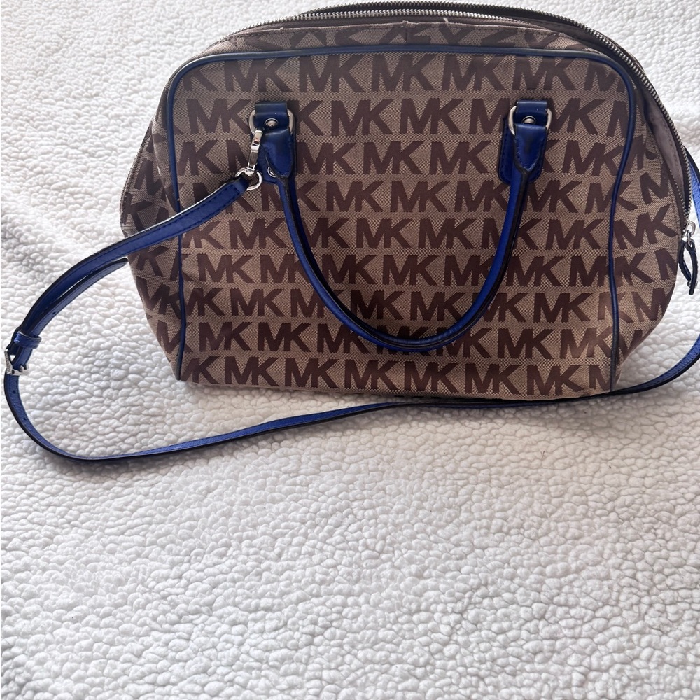 Michael Kors Tan and Blue Satchel